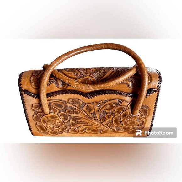 Vintage 1950s hand tooled brown leather purse. - Picture 2 of 5